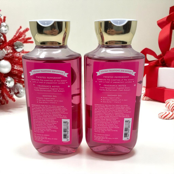 NEW Lot 2 x Bath & Body Works Twisted Peppermint Shower Gel Shea Vitamin E 10 oz - Picture 2 of 3